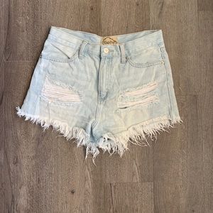 Distressed denim shorts